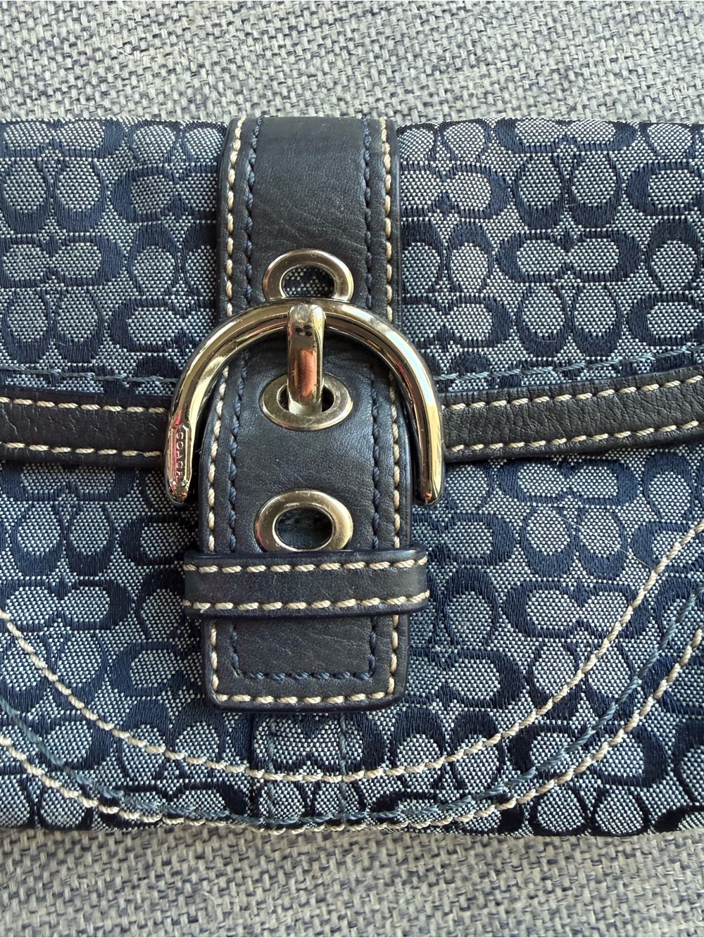Coach Navy Signature Jacquard Canvas Wristlet with Leather Trim and Buckle - Picture 2 of 14